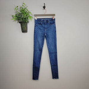 American Eagle Skinny Jeans Super Hi Rise Jegging Dark Blue Wash Stretch AE 2 XL